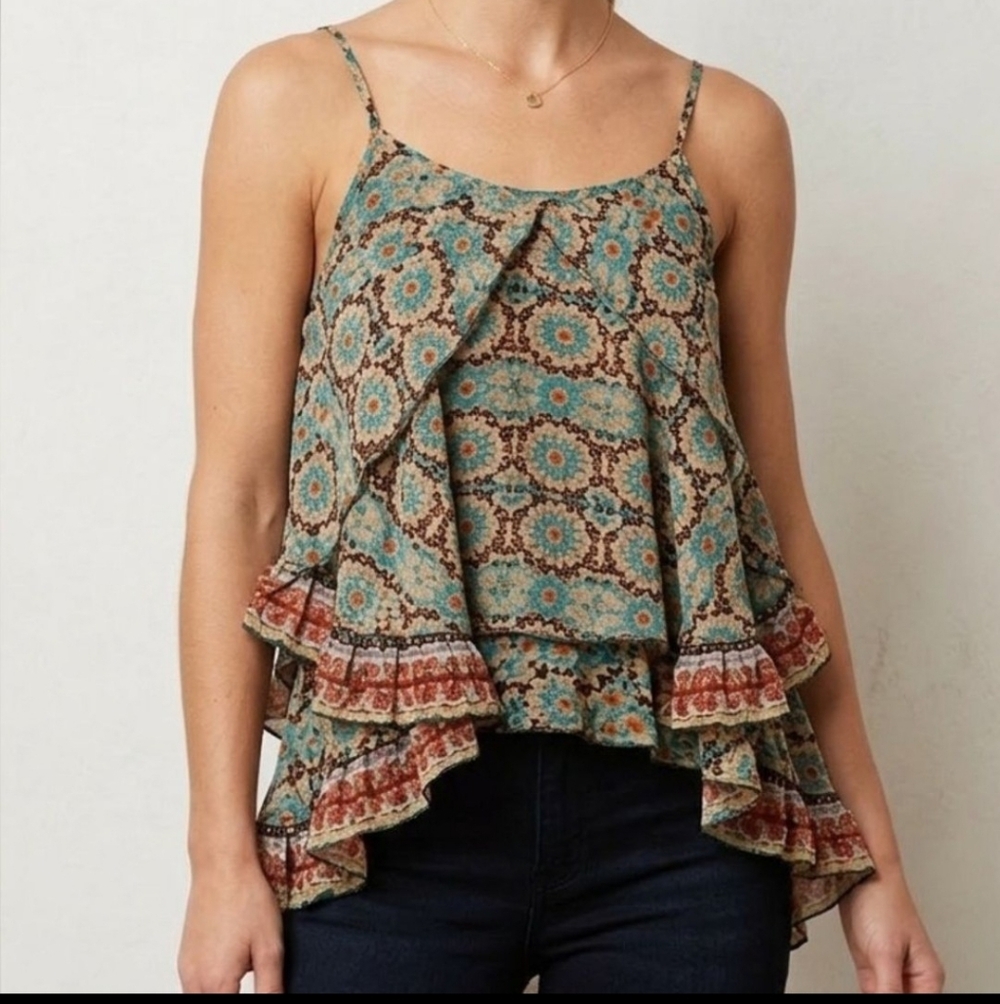 Patrons of Peace Teal and Rust Layered Camisole. Size S